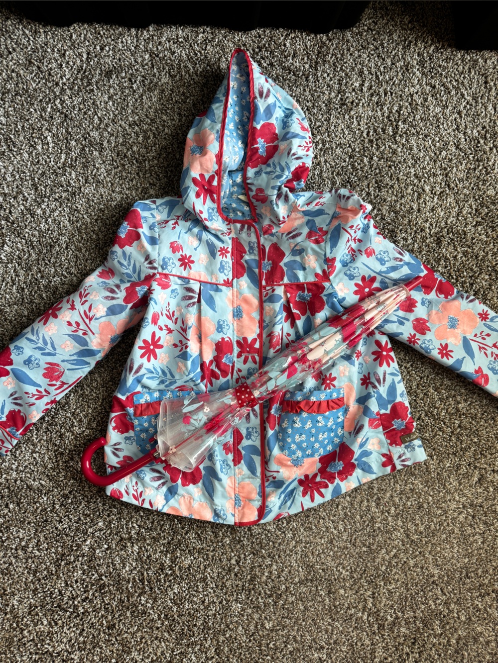 Matilda Jane Blue Floral Quilted Jacket with Red Trim